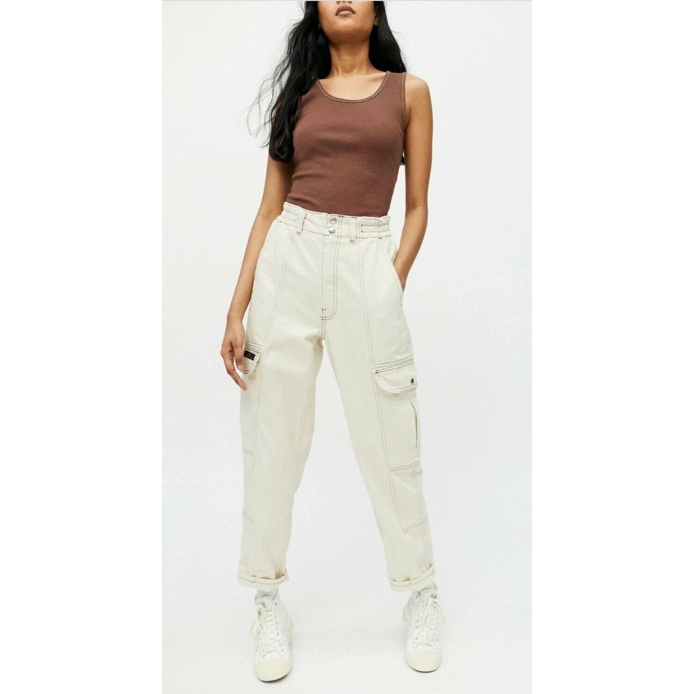 Urban Outfitters BDG Blaine Skate Jeans Women's 26 Ivory Cargo High Rise Zipper